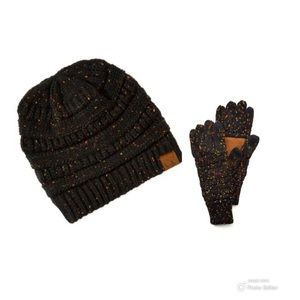 🎁C.C Black Speckled Knit Beanie/Gloves Set
